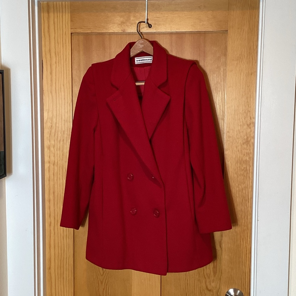 Bright Red Double-Breasted Wool Coat